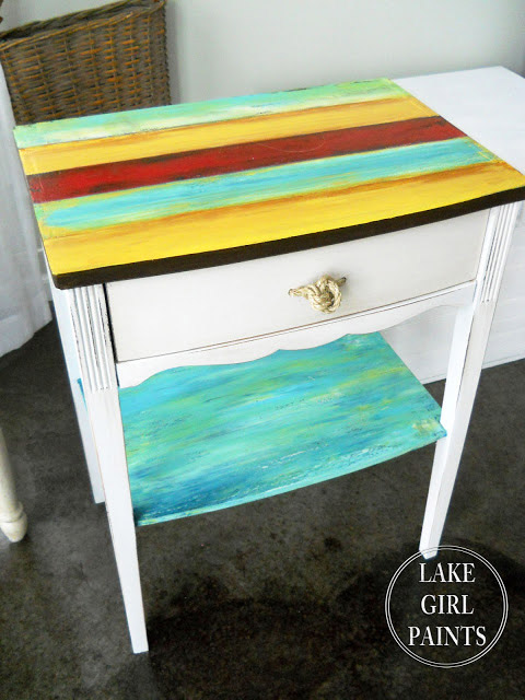 Painted Side Table with Rope Knob