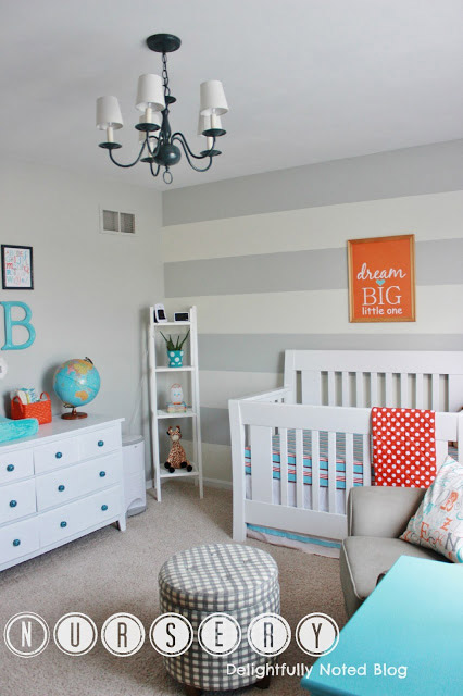 Aqua Orange Grey Nursery Decor