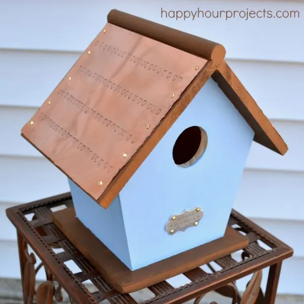 Hand-Stamped Copper Roof Bird house