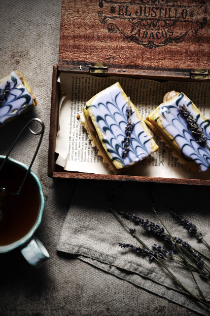 earl grey and vanilla bean mille feuille with lavender