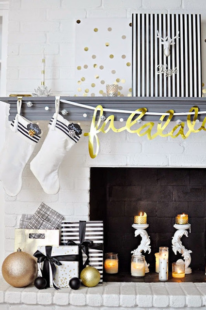 Black, White & Gold Holiday Living Room