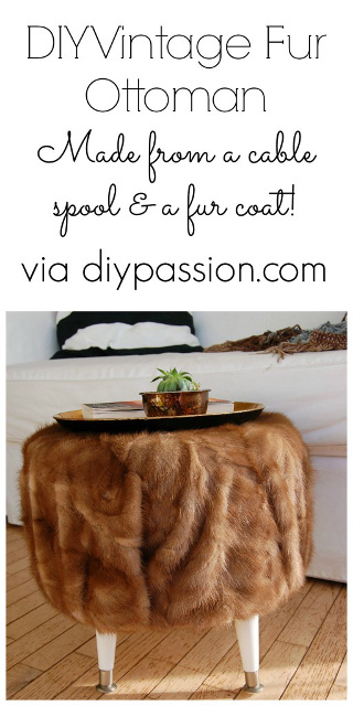 DIY Vintage Fur Ottoman using a thrift store fur coat.