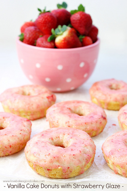 Vanilla Cake Donuts with Strawberry Glaze