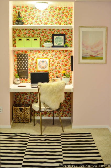 Retro Pink and Feminine Office Makeover