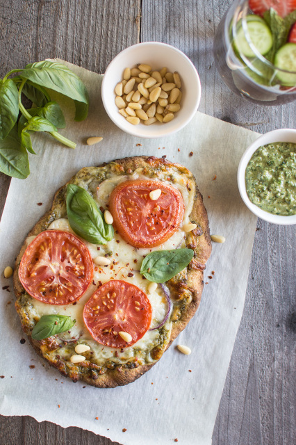 Vegetarian Carrot Top Pesto Pizza
