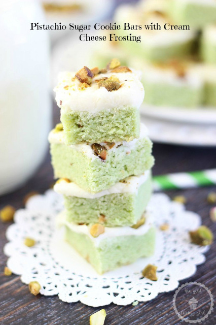 Pistachio Sugar Cookie Bars with Cream Cheese Frosting