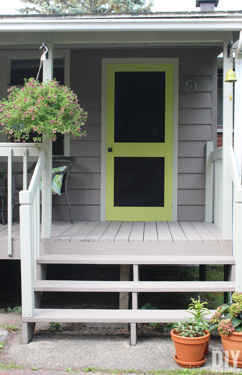 A great way to add some color to your front porch is by building a screen door and painting it a fun bright color. Learn how to build your very own DIY Screen Door.