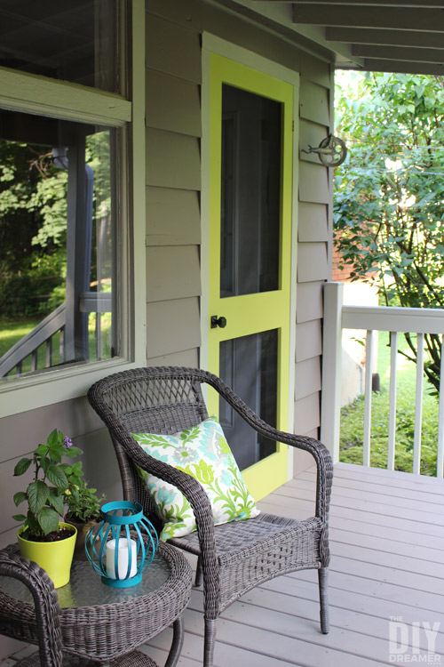 A great way to add some color to your front porch is by building a screen door and painting it a fun bright color. Learn how to build your very own DIY Screen Door.