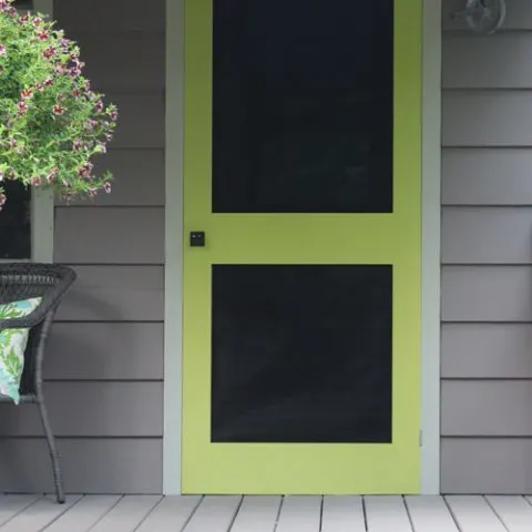 A great way to add some color to your front porch is by building a screen door and painting it a fun bright color. DIY Screen Door.