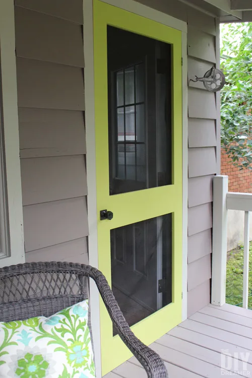 A great way to add some color to your front porch is by building a screen door and painting it a fun bright color. Learn how to build your very own DIY Screen Door.