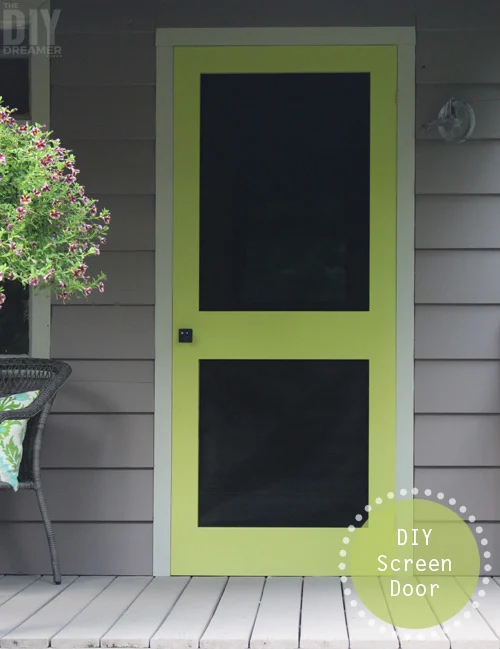 A great way to add some color to your front porch is by building a screen door and painting it a fun bright color. DIY Screen Door. thediydreamer.com