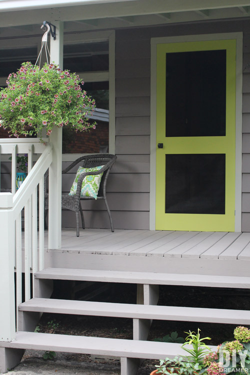 A great way to add some color to your front porch is by building a screen door and painting it a fun bright color. Learn how to build your very own DIY Screen Door.