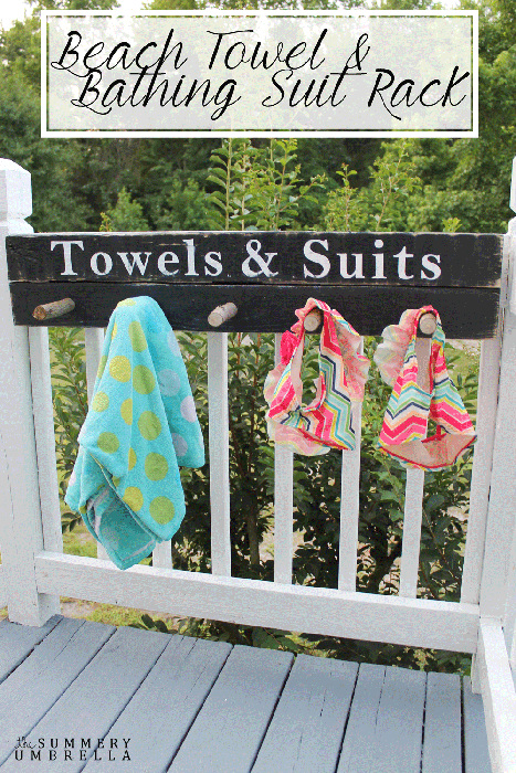 DIY Beach Towel and Bathing Suit Rack