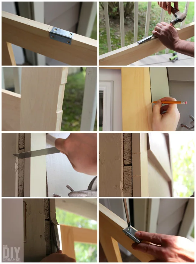 Attaching hinges to a door frame and door.