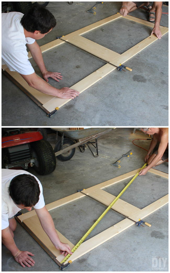 Clamping the door together to make sure it's square.