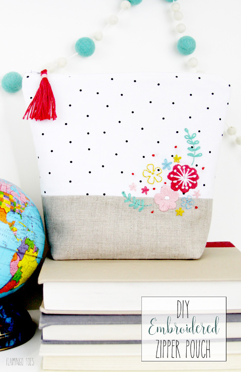 DIY Floral Embroidered Zipper Pouch