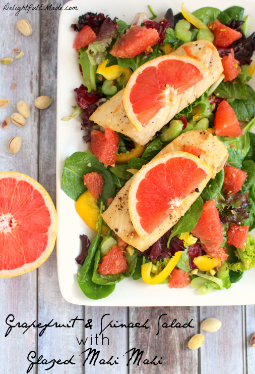 Grapefruit and Spinach Salad with Glazed Mahi Mahi