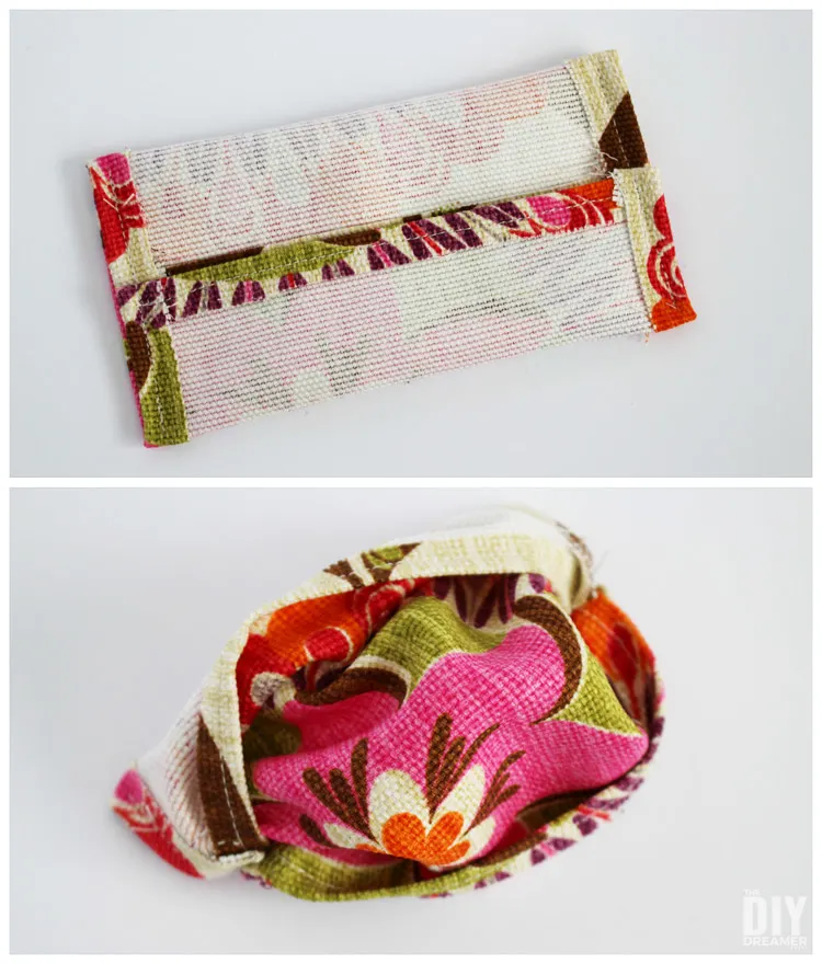 Turn fabric inside out to make tissue pouch.