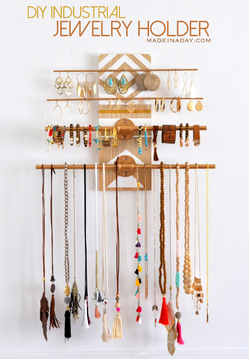DIY Geometric Industrial Wall Jewelry Organizer