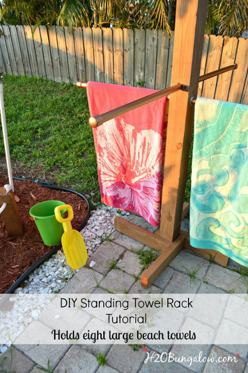 DIY Outdoor Standing Towel Rack