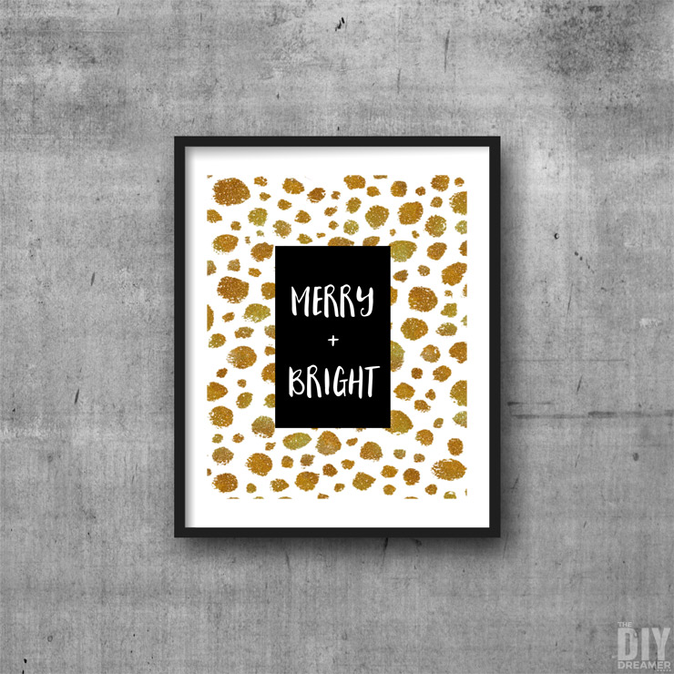 Black and Gold Merry and Bright Printable Wall Art.