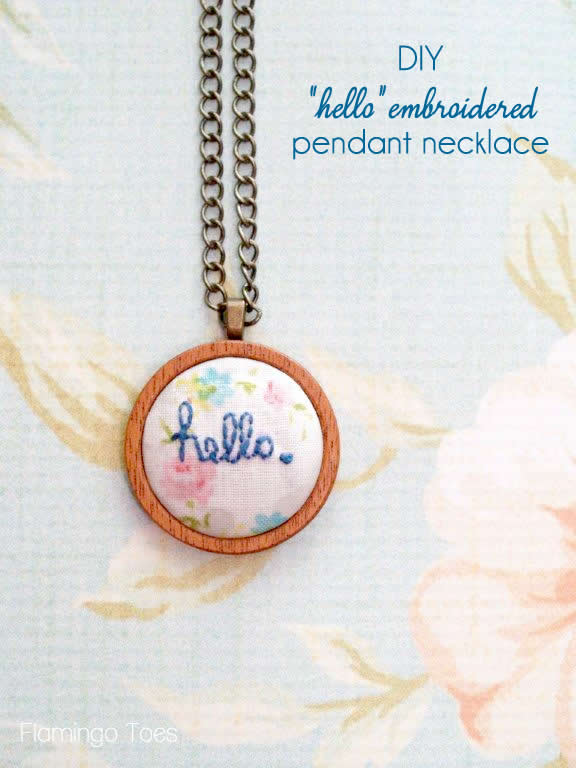 &ldquo;Hello&rdquo; Embroidered Pendant Necklace