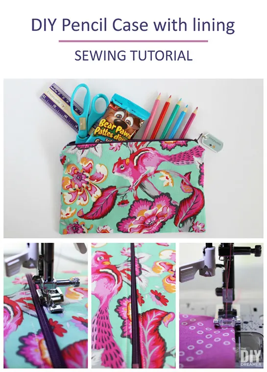 Back to school DIY Pencil Case with lining! Help your child be excited with back to school by sewing a pencil case using fabric they chose. Great sewing tutorials for beginners.