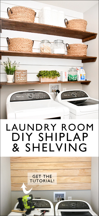 DIY Laundry Room Shiplap and Shelving