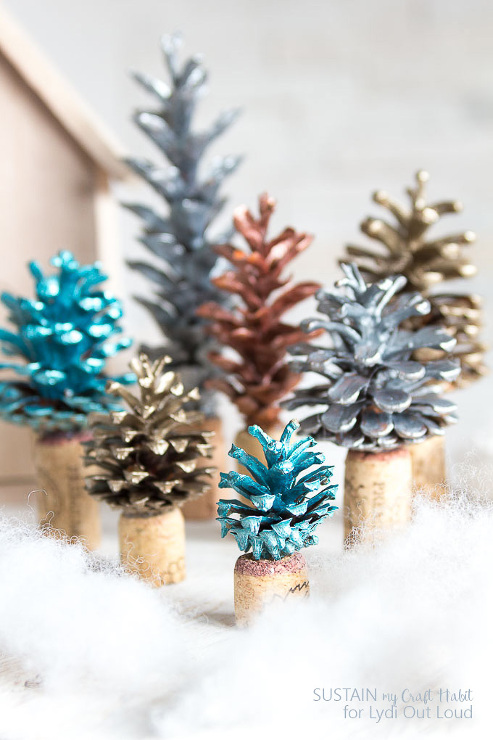 Painted Pinecone and Cork Christmas Tree Decorations