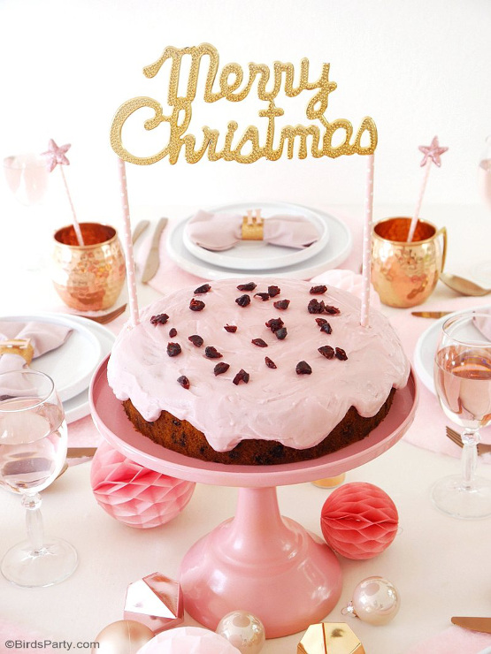 Pink Cranberry Christmas Cake & DIY Cake Topper