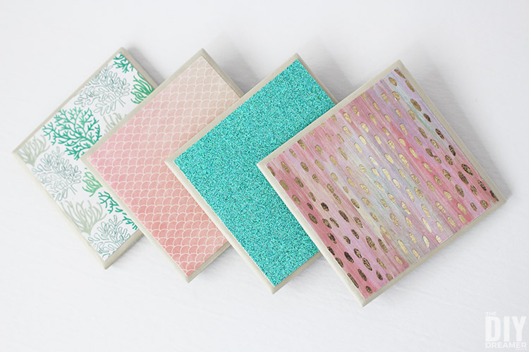 Make modern DIY tile coasters with fingerpaint - Merriment Design