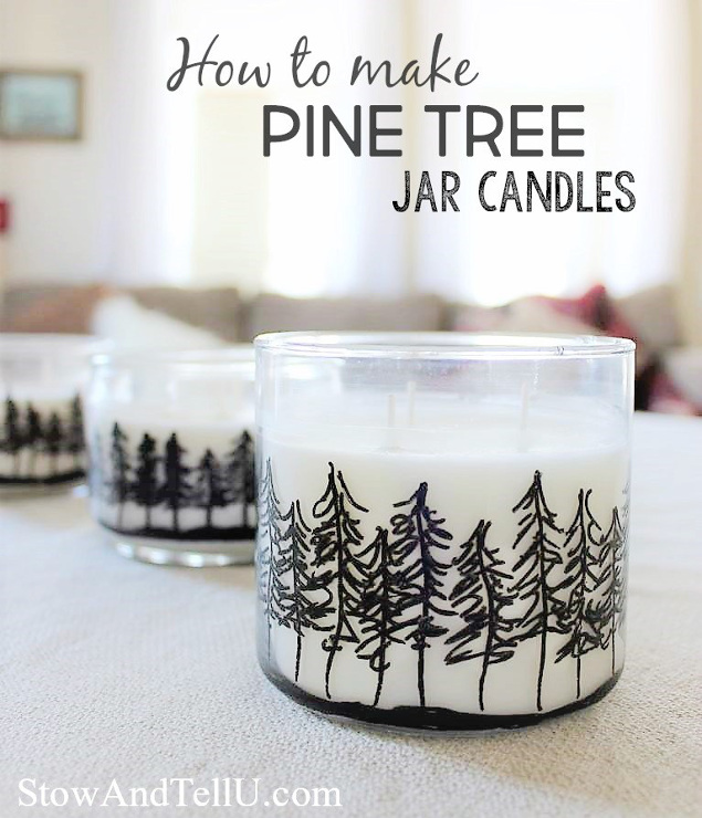 DIY Pine Treeline Drawing Jar Candles