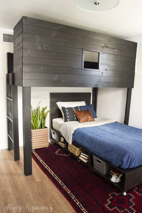 DIY Modern Loft Bed and Bed with storage