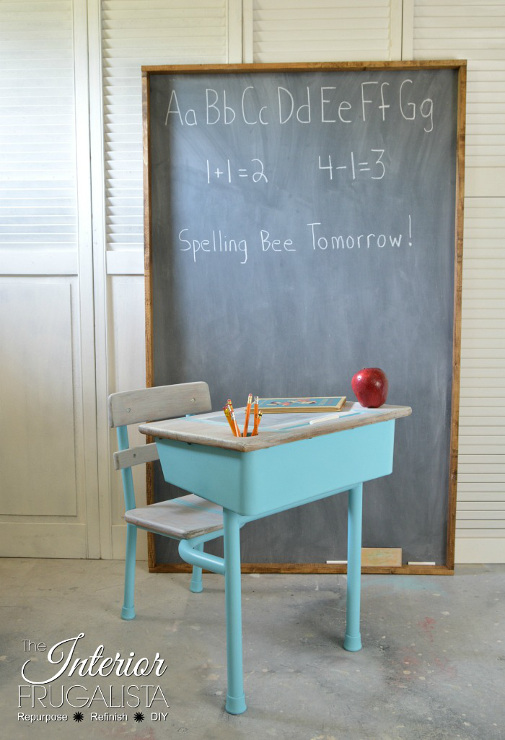 Vintage Metal Classroom Desk Painted Aqua