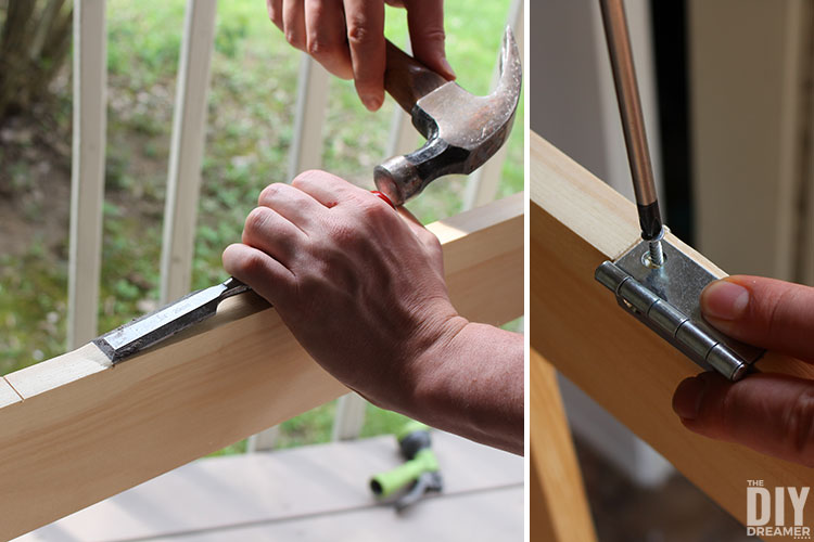 Use a chisel to cut out notches for door hinges.