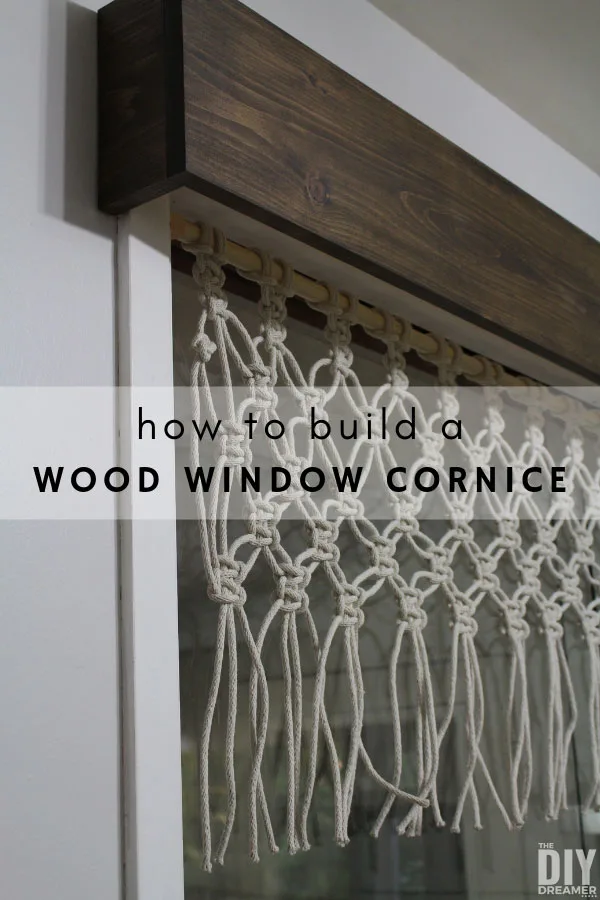 How to build a wood window cornice. It takes less than 2 hours to build this DIY wood window cornice. Fast and easy way to give a window a new look. Pair the wooden window cornice with a macrame valance for an even more stunning look.
