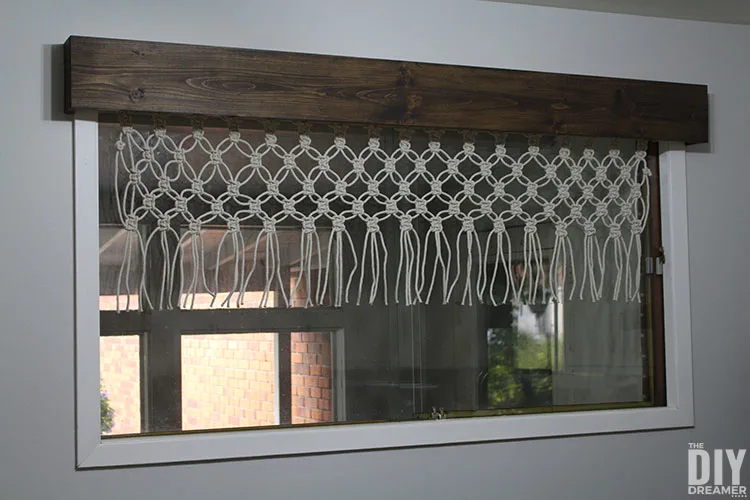 DIY Window Wood Cornice with a DIY Macrame Valance.