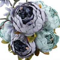 Duovlo Fake Flowers Vintage Artificial Peony Silk Flowers Wedding Home Decoration,Pack of 1 (New Grey Blue)
