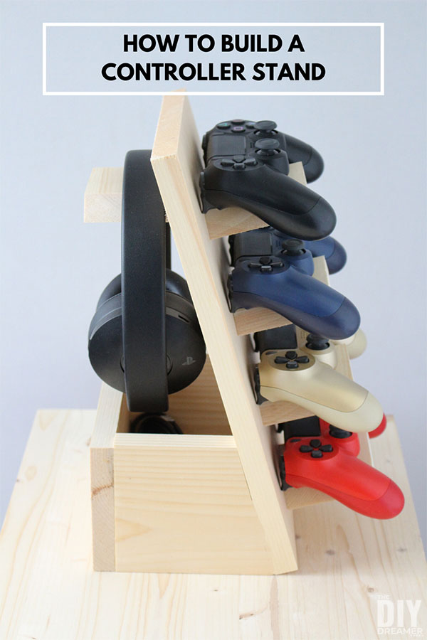 Controller stand for multiple gaming controllers and headphones.