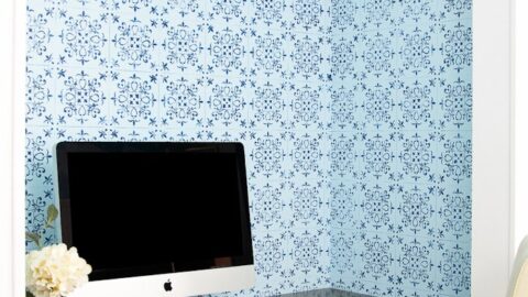 Patterned tile wall stencil.